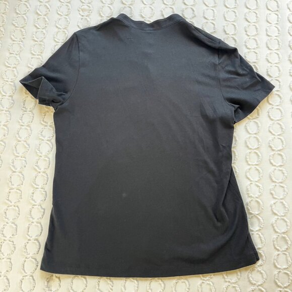 Tory Burch Shirt Women's XL Black Ruffle Accent Short Sleeve Blouse Gold Buttons - Picture 5 of 6